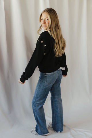 Z Supply Axel Grommet Sweatshirt, Black - The Red Thread Boutique
