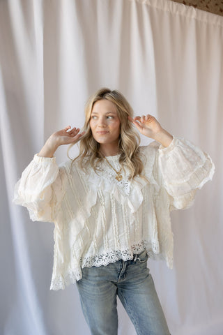 Amber Ruffle Lace Top, Natural