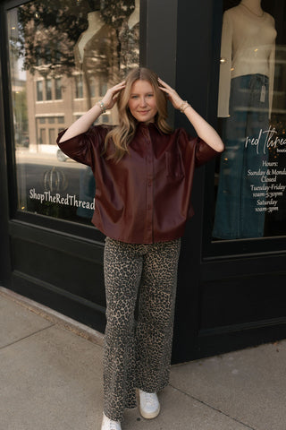 Faux Leather Top, Burgundy *final sale