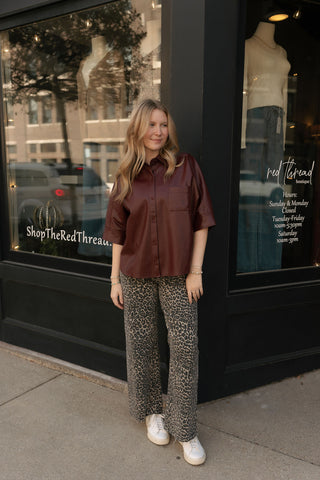 Faux Leather Top, Burgundy *final sale