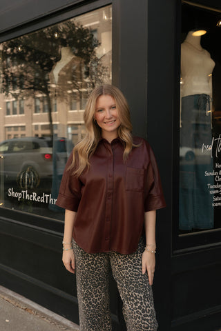 Faux Leather Top, Burgundy *final sale