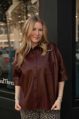 Faux Leather Top, Burgundy *final sale
