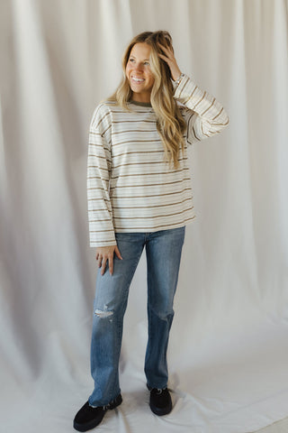 Lena Stripe Ringer Tee, Green - The Red Thread Boutique