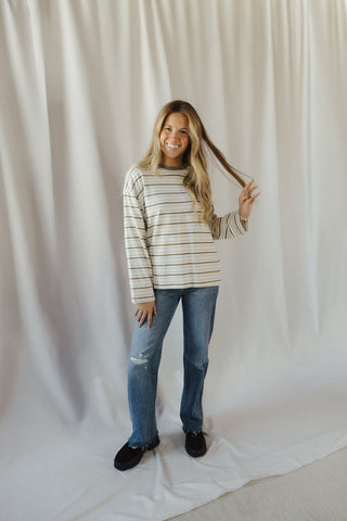 Lena Stripe Ringer Tee, Green - The Red Thread Boutique