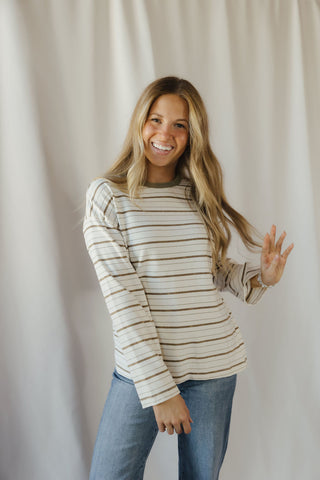 Lena Stripe Ringer Tee, Green - The Red Thread Boutique