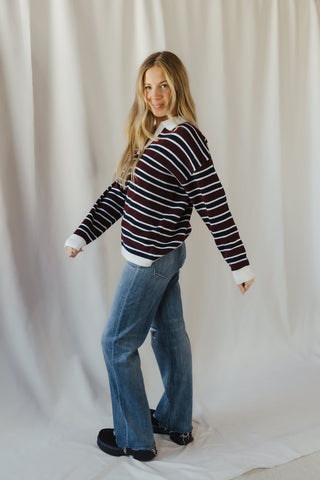 Nina Sweater, Wine/Navy Stripe - The Red Thread Boutique