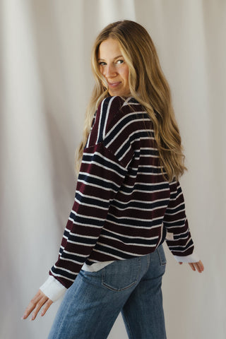 Nina Sweater, Wine/Navy Stripe - The Red Thread Boutique