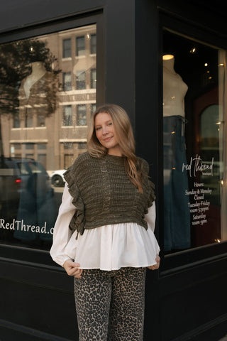 Sweater Combo Top, Olive