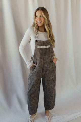 Brooklyn Floral Mineral Wash Overalls, Brown - The Red Thread Boutique