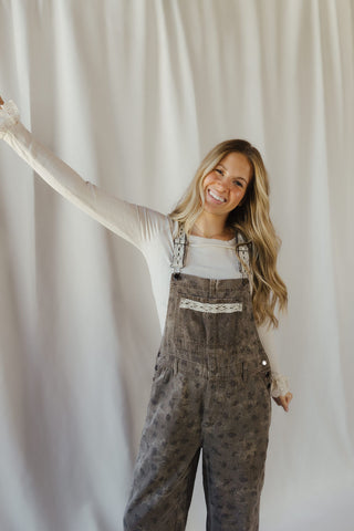 Brooklyn Floral Mineral Wash Overalls, Brown - The Red Thread Boutique