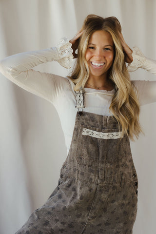 Brooklyn Floral Mineral Wash Overalls, Brown - The Red Thread Boutique