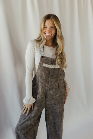 Brooklyn Floral Mineral Wash Overalls, Brown - The Red Thread Boutique