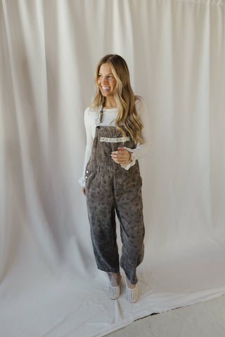 Brooklyn Floral Mineral Wash Overalls, Brown - The Red Thread Boutique