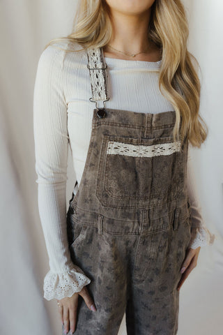 Brooklyn Floral Mineral Wash Overalls, Brown - The Red Thread Boutique