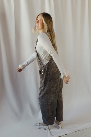 Brooklyn Floral Mineral Wash Overalls, Brown - The Red Thread Boutique