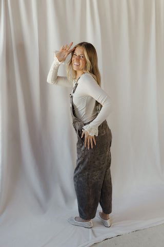 Brooklyn Floral Mineral Wash Overalls, Brown - The Red Thread Boutique