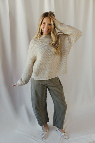 Valorie Stripe Barrel Jeans, Olive - The Red Thread Boutique