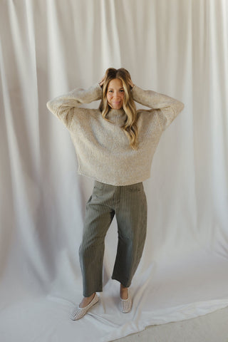 Valorie Stripe Barrel Jeans, Olive - The Red Thread Boutique