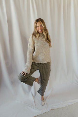 Valorie Stripe Barrel Jeans, Olive - The Red Thread Boutique