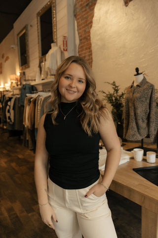 Mockneck Sleeveless Top, Black