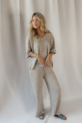 Fleur Floral Lounge Pants, Khaki Multi