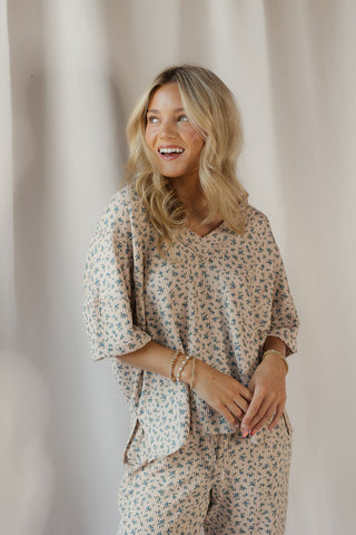 Fleur Ribbed Floral Tee, Khaki Multi