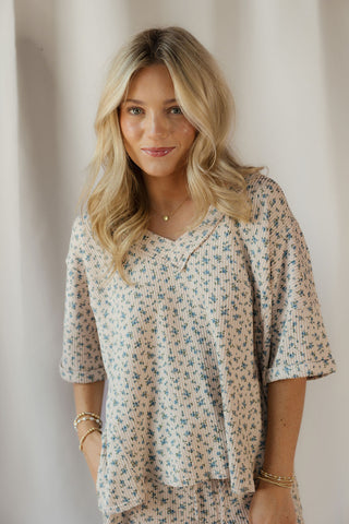 Fleur Ribbed Floral Tee, Khaki Multi