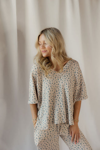 Fleur Ribbed Floral Tee, Khaki Multi