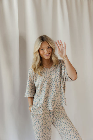 Fleur Ribbed Floral Tee, Khaki Multi