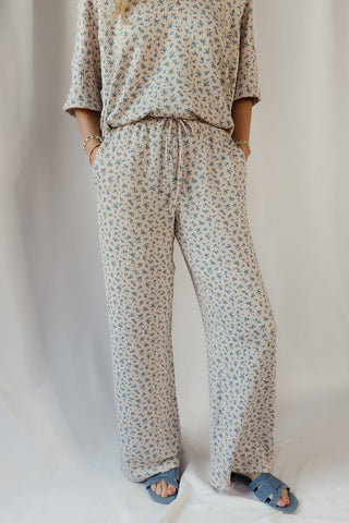 Fleur Floral Lounge Pants, Khaki Multi