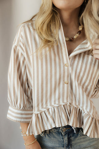 Harper Stripe Button Up, Taupe