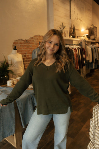 All Around V-Neck Sweater, Fern