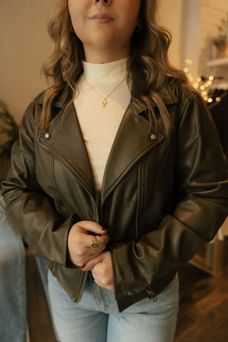 Jordan Faux Leather Jacket, Olive *final sale*