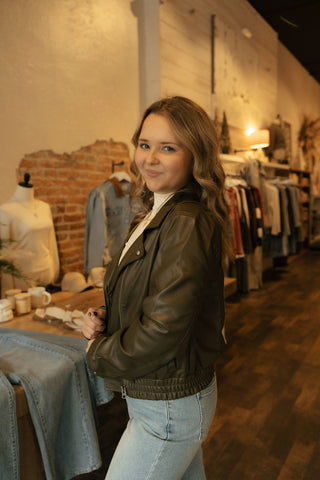 Jordan Faux Leather Jacket, Olive *final sale*