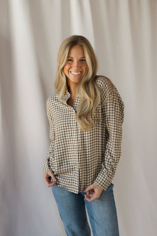 Z Supply River Plaid Button Up, Dark Chocolate - The Red Thread Boutique