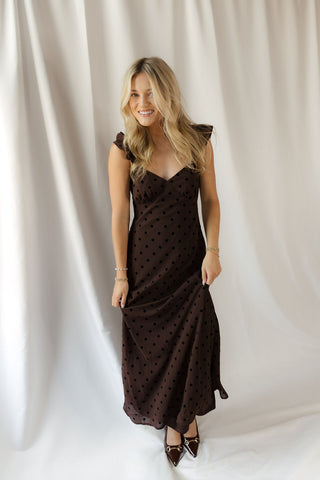 Camille Polka Dot Midi Dress, Brown