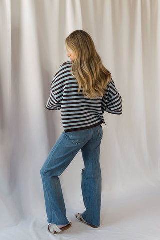 Lenora Stripe Short Sleeve Cardigan, Dark Brown - The Red Thread Boutique