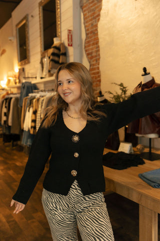 Jeweled Button Cardi, Black