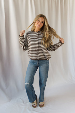 Dani Stripe Cardigan , Dark Brown - The Red Thread Boutique