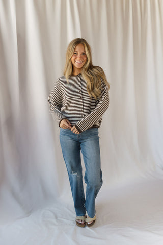 Dani Stripe Cardigan , Dark Brown - The Red Thread Boutique