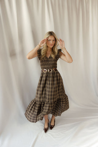 Josie Plaid Smocked Dress, Brown