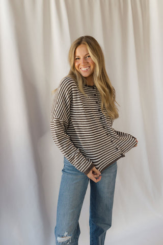 Dani Stripe Cardigan , Dark Brown - The Red Thread Boutique