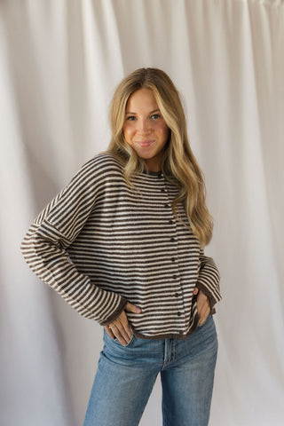 Dani Stripe Cardigan , Dark Brown - The Red Thread Boutique