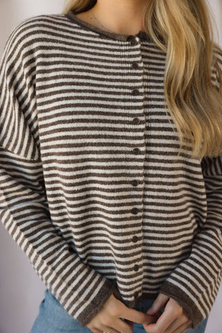 Dani Stripe Cardigan , Dark Brown - The Red Thread Boutique