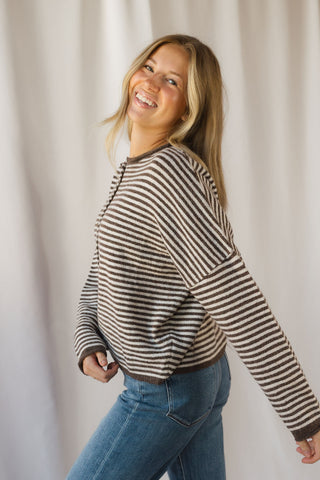 Dani Stripe Cardigan , Dark Brown - The Red Thread Boutique