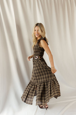 Josie Plaid Smocked Dress, Brown