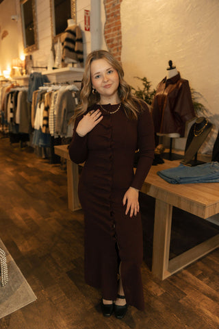 Pleated Split Dress, Burgundy