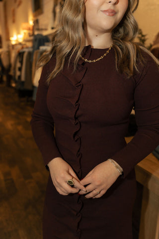 Pleated Split Dress, Burgundy