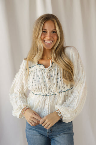 Keely Floral Patched Top, Cream - The Red Thread Boutique