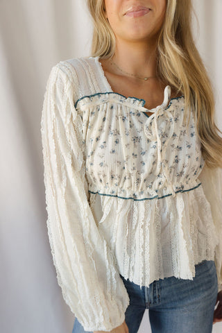 Keely Floral Patched Top, Cream - The Red Thread Boutique